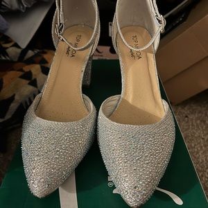 Top Moda silver rhinestone closed toe heels
